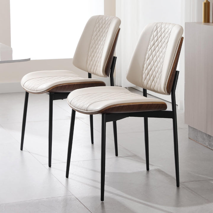 BV Dining Chairs Set of 4, Mid Century Modern PU Leather Metal Legs, Beige 