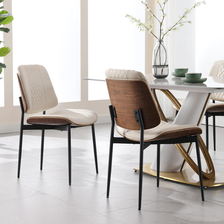 BV Dining Chairs Set of 4, Mid Century Modern PU Leather Metal Legs, Beige 