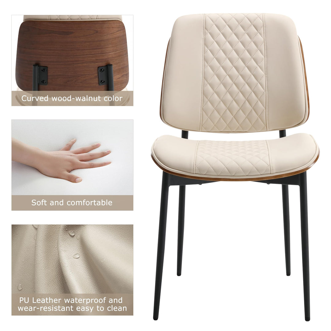 BV Dining Chairs Set of 4, Mid Century Modern PU Leather Metal Legs, Beige 
