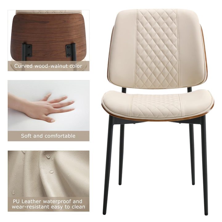 BV Dining Chairs Set of 4, Mid Century Modern PU Leather Metal Legs, Beige 