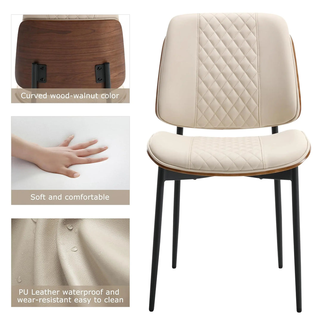 BV Dining Chairs Set of 4, Mid Century Modern PU Leather Metal Legs, Beige 