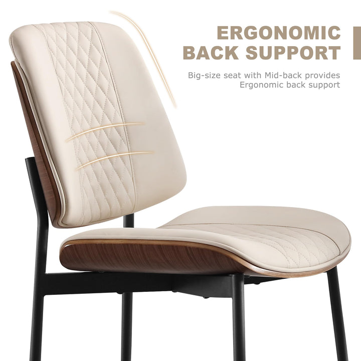 BV Dining Chairs Set of 4, Mid Century Modern PU Leather Metal Legs, Beige 