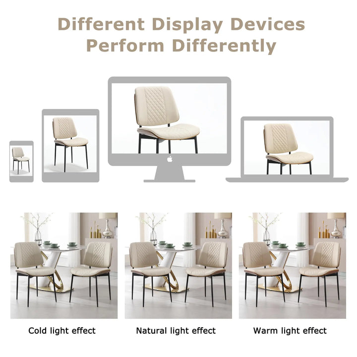 BV Dining Chairs Set of 4, Mid Century Modern PU Leather Metal Legs, Beige 