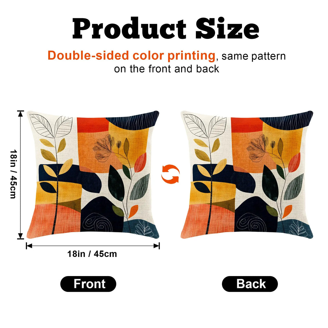 BVBOX Set of 4 Linen Throw Pillow Covers 18"x18", Soft Flax Scandinavian Abstract Boho Decorative Pillow Cases, Double-Sided Abstract Botanical Pillow Covers for Bed, Sofa, Couch, Living Room, Bedroom