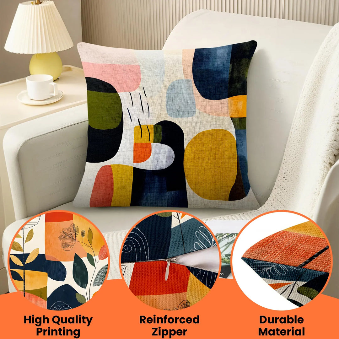 BVBOX Set of 4 Linen Throw Pillow Covers 18"x18", Soft Flax Scandinavian Abstract Boho Decorative Pillow Cases, Double-Sided Abstract Botanical Pillow Covers for Bed, Sofa, Couch, Living Room, Bedroom