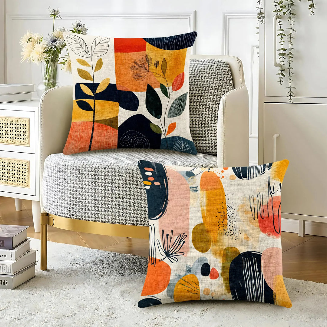 BVBOX Set of 4 Linen Throw Pillow Covers 18"x18", Soft Flax Scandinavian Abstract Boho Decorative Pillow Cases, Double-Sided Abstract Botanical Pillow Covers for Bed, Sofa, Couch, Living Room, Bedroom