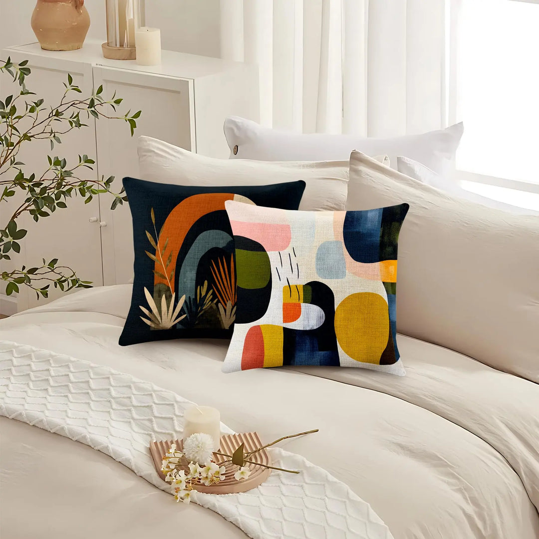BVBOX Set of 4 Linen Throw Pillow Covers 18"x18", Soft Flax Scandinavian Abstract Boho Decorative Pillow Cases, Double-Sided Abstract Botanical Pillow Covers for Bed, Sofa, Couch, Living Room, Bedroom