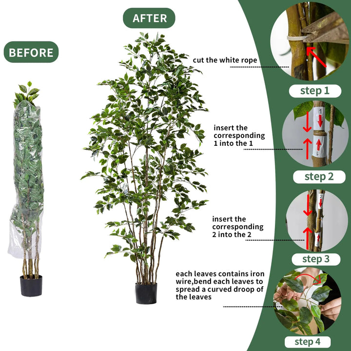 Bailikang Artificial Ficus Tree Indoor 5ft, Large Potted Faux Tree with Realistic Silk Leaves &amp; Trunk for Home Office, Living Room Corner Decor 