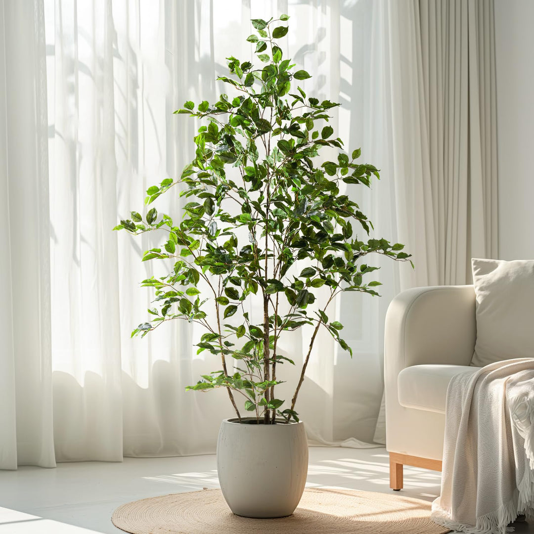 Bailikang Artificial Ficus Tree Indoor 5ft, Large Potted Faux Tree with Realistic Silk Leaves &amp; Trunk for Home Office, Living Room Corner Decor 