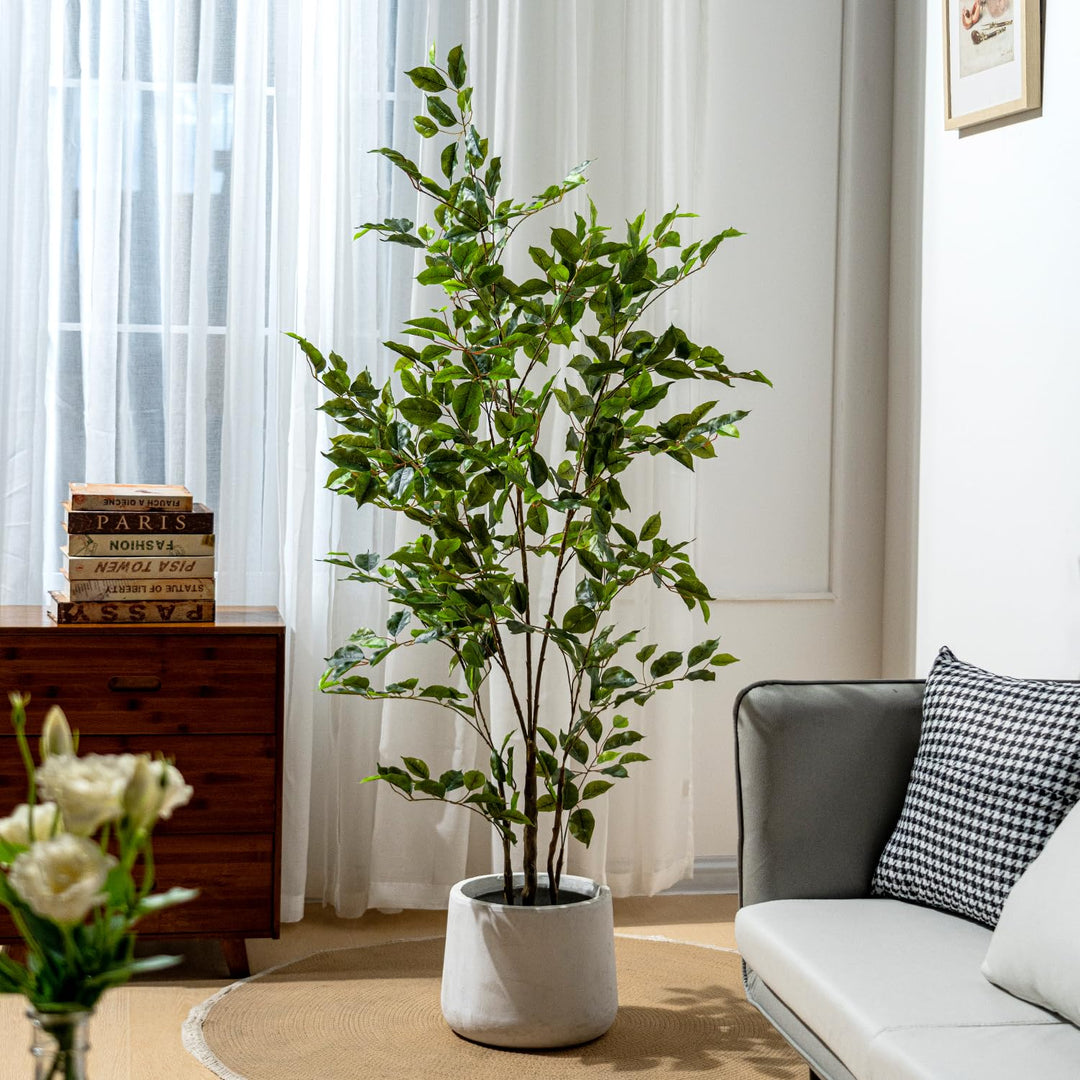 Bailikang Artificial Ficus Tree Indoor 5ft, Large Potted Faux Tree with Realistic Silk Leaves &amp; Trunk for Home Office, Living Room Corner Decor 