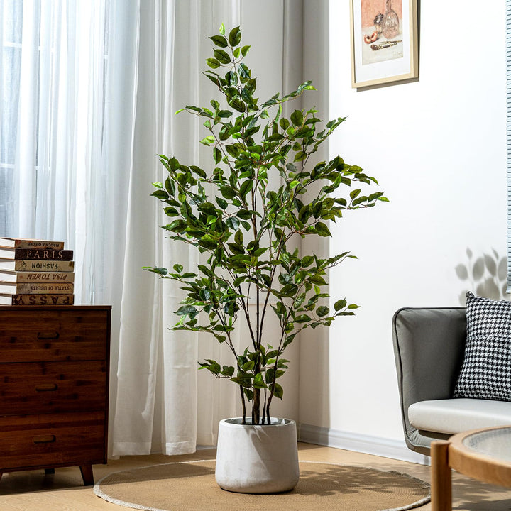 Bailikang Artificial Ficus Tree Indoor 5ft, Large Potted Faux Tree with Realistic Silk Leaves &amp; Trunk for Home Office, Living Room Corner Decor 