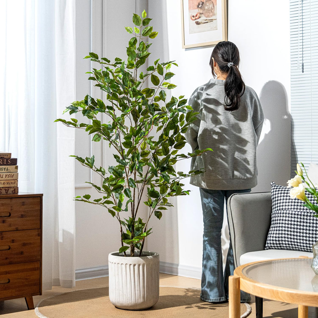 Bailikang Artificial Ficus Tree Indoor 5ft, Large Potted Faux Tree with Realistic Silk Leaves &amp; Trunk for Home Office, Living Room Corner Decor 