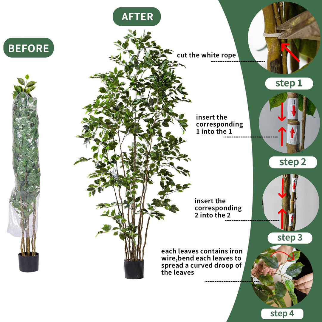 Bailikang Artificial Ficus Tree Indoor 5ft, Large Potted Faux Tree with Realistic Silk Leaves &amp; Trunk for Home Office, Living Room Corner Decor 
