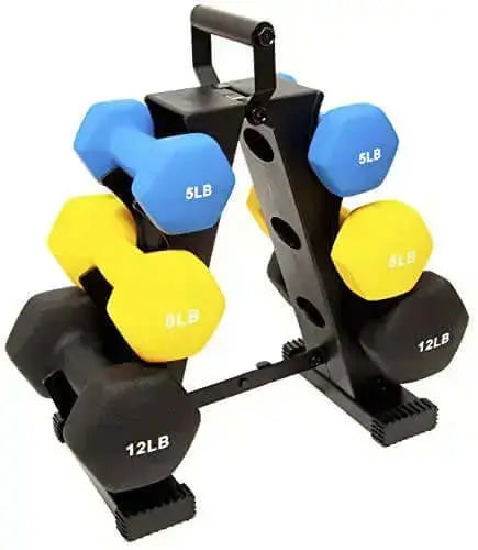 BalanceFrom Colored Neoprene Coated Dumbbell Set with Stand - Multi Color