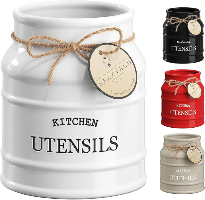 Barnyard Designs Ceramic Kitchen Utensil Holder, 6.75 Inch, White