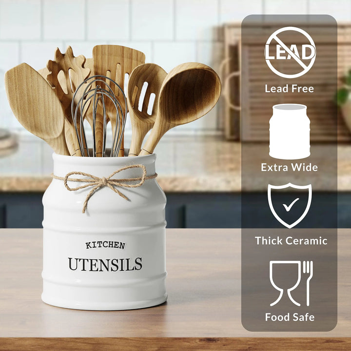 Barnyard Designs Ceramic Kitchen Utensil Holder, 6.75 Inch, White