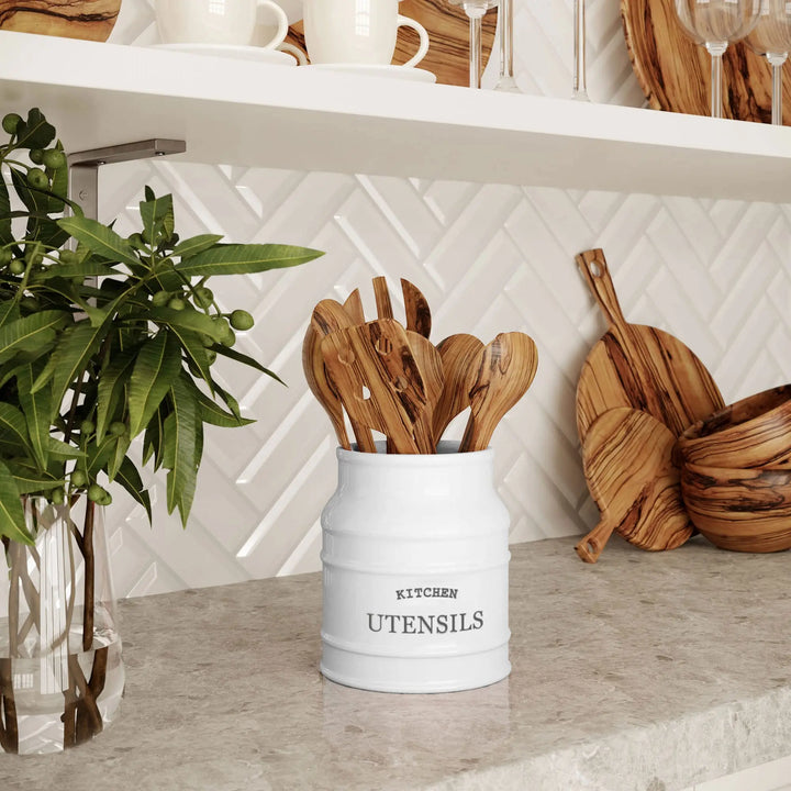 Barnyard Designs Ceramic Kitchen Utensil Holder, 6.75 Inch, White