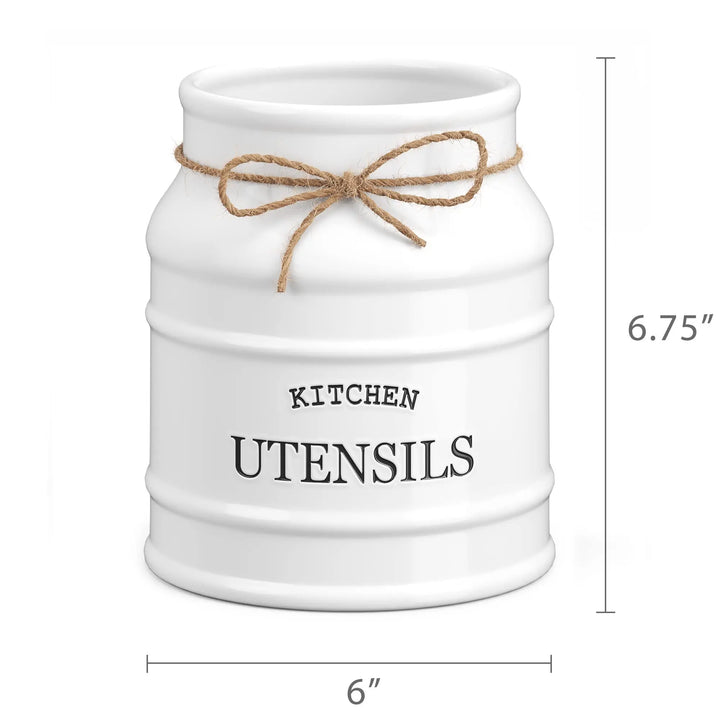 Barnyard Designs Ceramic Kitchen Utensil Holder, 6.75 Inch, White