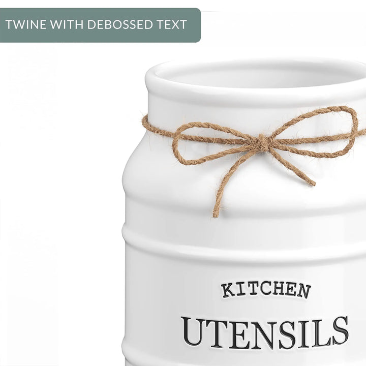Barnyard Designs Ceramic Kitchen Utensil Holder, 6.75 Inch, White