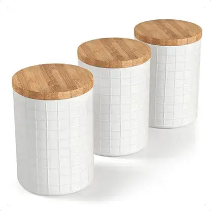 Barnyard Designs Kitchen Canisters with Bamboo Lids, Set of 3 - White