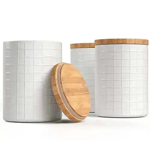 Barnyard Designs Kitchen Canisters with Bamboo Lids, Set of 3 - White