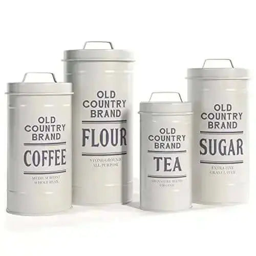 Barnyard Designs Kitchen Canisters with Lids, Set of 4 Metal Rustic Containers