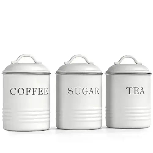 Barnyard Designs White Canisters | Farmhouse Containers, Set of 3