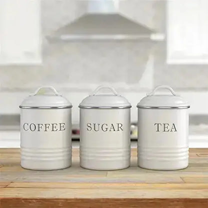 Barnyard Designs White Canisters | Farmhouse Containers, Set of 3