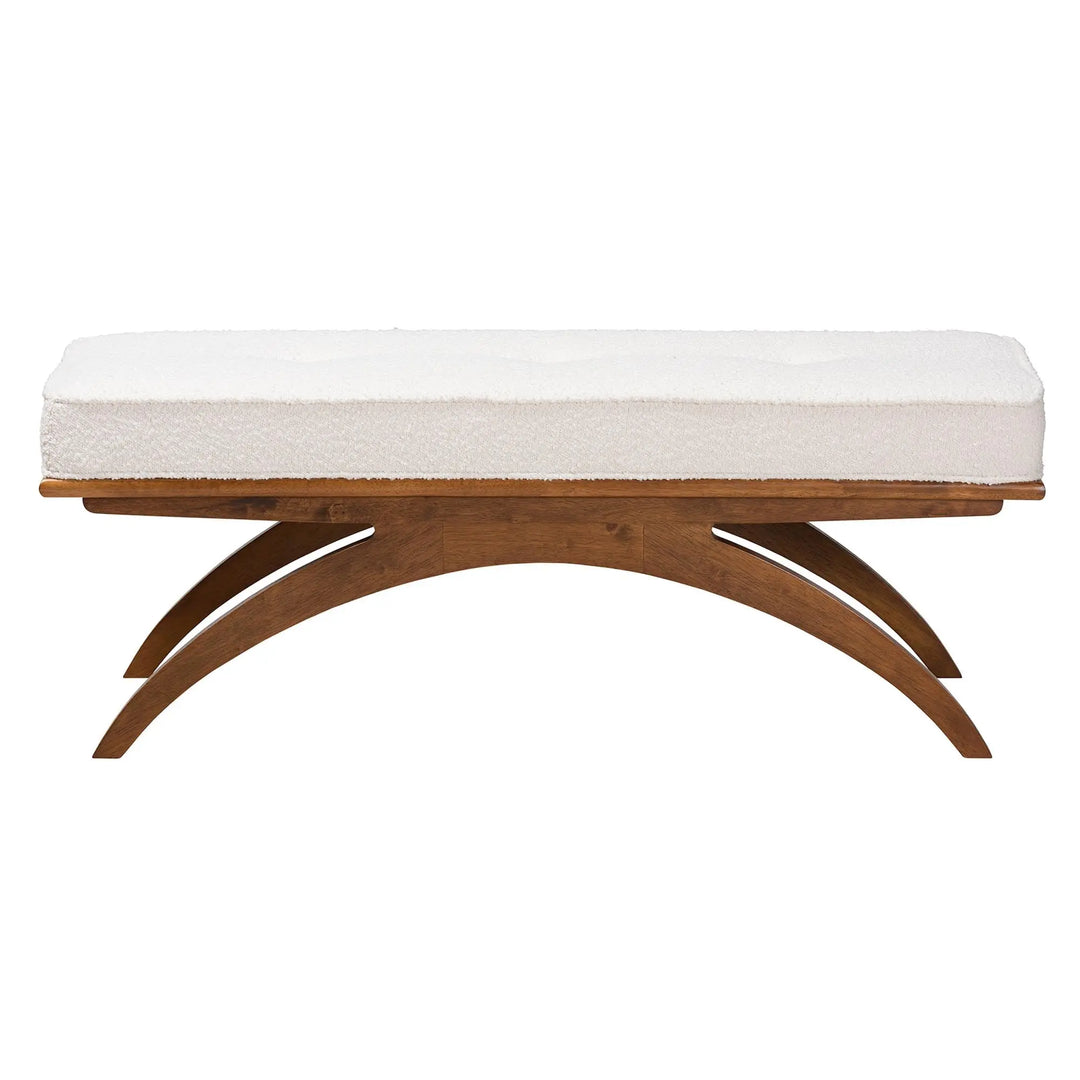 Baxton Studio Orella Japandi Cream Boucle Fabric and Walnut Brown Finished Wood Bench 