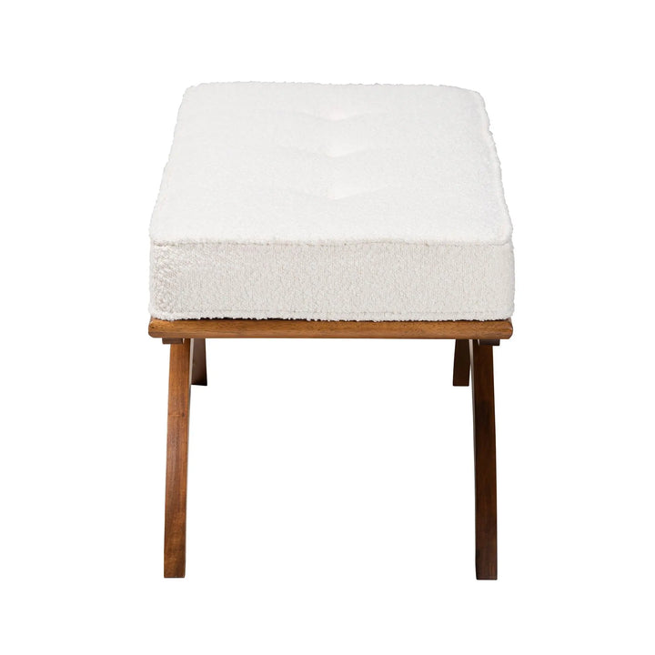 Baxton Studio Orella Japandi Cream Boucle Fabric and Walnut Brown Finished Wood Bench 