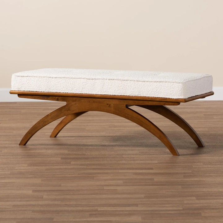 Baxton Studio Orella Japandi Cream Boucle Fabric and Walnut Brown Finished Wood Bench 