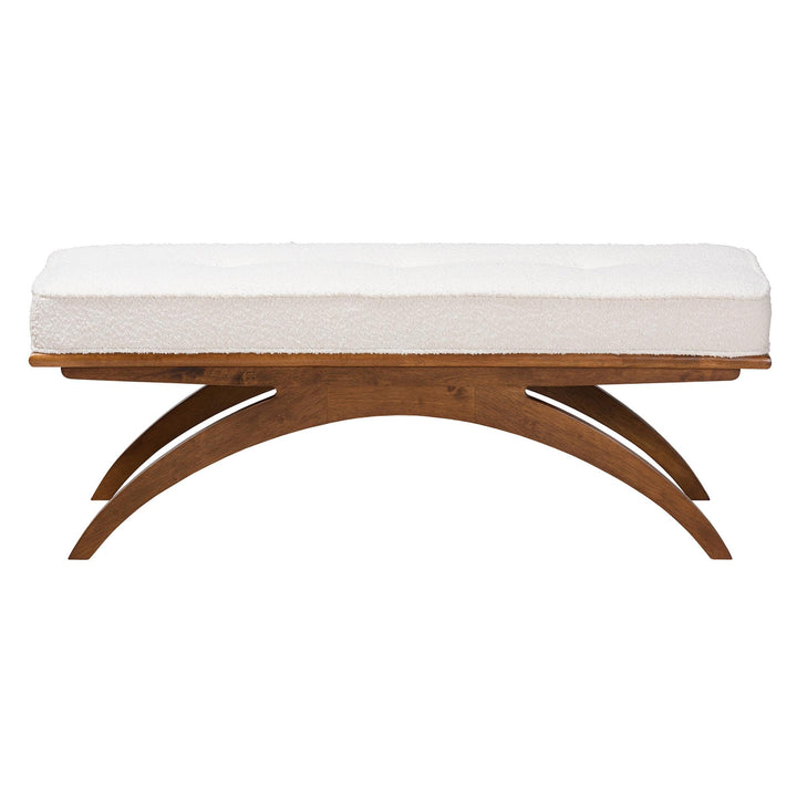 Baxton Studio Orella Japandi Cream Boucle Fabric and Walnut Brown Finished Wood Bench 