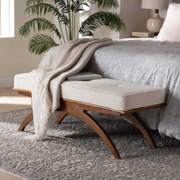 Baxton Studio Orella Japandi Cream Boucle Fabric and Walnut Brown Finished Wood Bench 