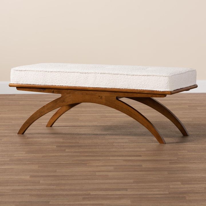 Baxton Studio Orella Japandi Cream Boucle Fabric and Walnut Brown Finished Wood Bench 