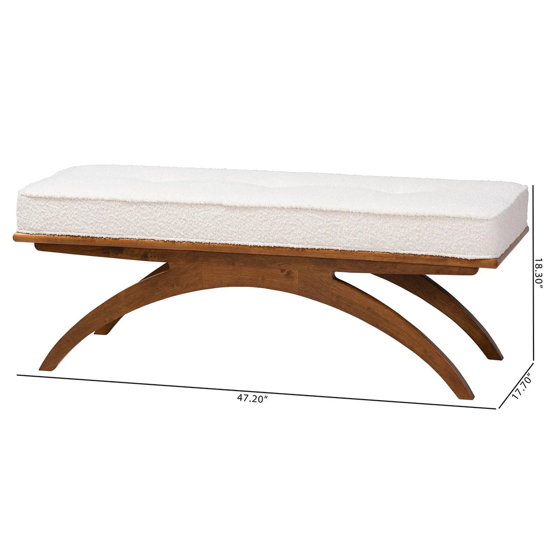 Baxton Studio Orella Japandi Cream Boucle Fabric and Walnut Brown Finished Wood Bench