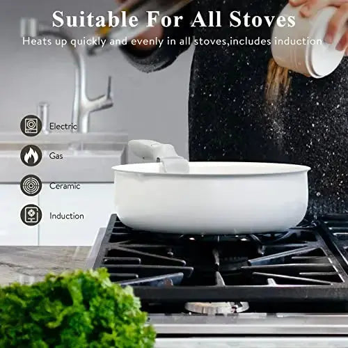 Bazova Cookware Set, Induction, Nonstick, Detachable Handles - White bazova