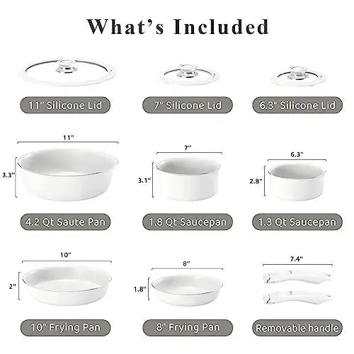 Bazova Cookware Set, Induction, Nonstick, Detachable Handles - White –  Môdern Space Gallery