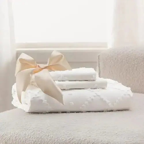 Bedsure Boho Duvet Cover Queen - Boho Bedding, Tufted Queen Duvet Cover for All Seasons, 3 Pieces Embroidery Shabby Chic Home Bedding Duvet Cover (White, Queen, 90x90) 