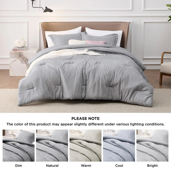 Bedsure King Size Comforter Set - Grey King Comforter Set, Soft Bedding for All Seasons, Cationic Dyed Bedding Set, 3 Pieces, 1 Comforter (104"x90") and 2 Pillow Shams (20"x36"+2") 