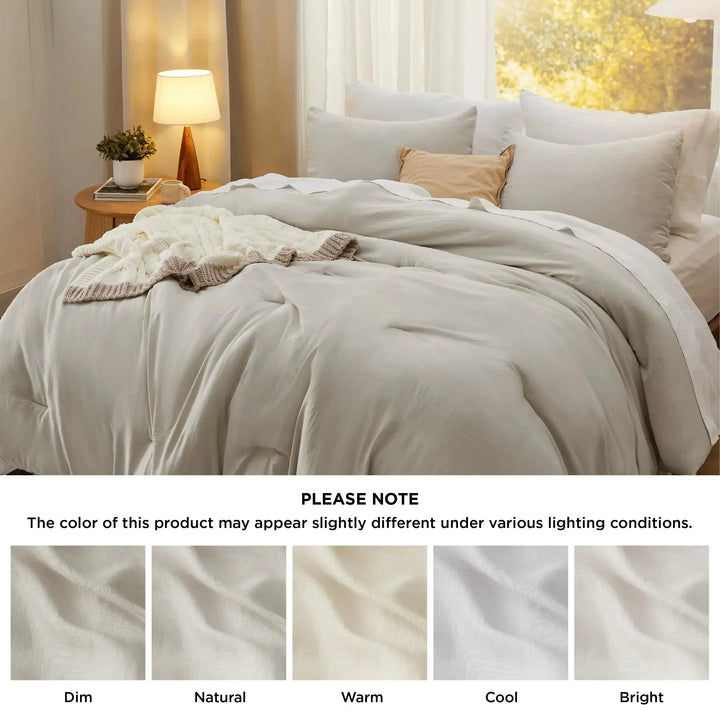 Bedsure Queen Size Comforter Sets, Beige Soft Prewashed Bed Comforter for All Seasons, 3 Pieces Warm Bedding Sets, 1 Lightweight Comforter (90"x90") and 2 Pillowcases (20"x26") 