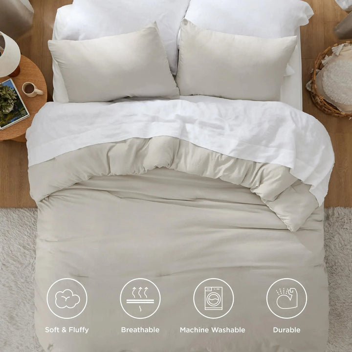 Bedsure Queen Size Comforter Sets, Beige Soft Prewashed Bed Comforter for All Seasons, 3 Pieces Warm Bedding Sets, 1 Lightweight Comforter (90"x90") and 2 Pillowcases (20"x26") 
