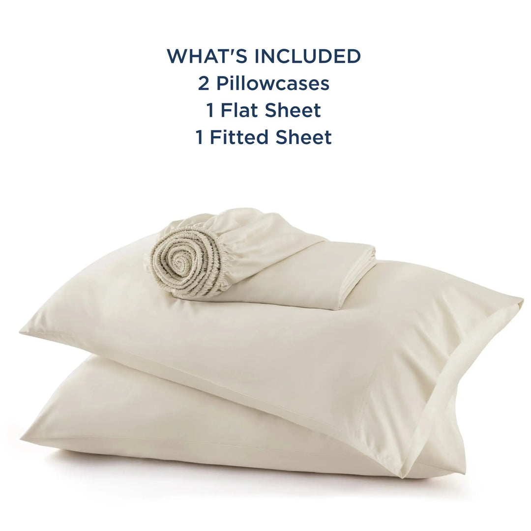 Bedsure Queen Sheets, Rayon Derived from Bamboo, Queen Cooling Sheet Set, Deep Pocket Up to 16", Breathable & Soft Bed Sheets, Hotel Luxury Silky Bedding Sheets & Pillowcases, Light Beige 