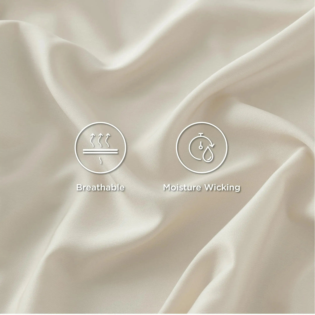 Bedsure Queen Sheets, Rayon Derived from Bamboo, Queen Cooling Sheet Set, Deep Pocket Up to 16", Breathable & Soft Bed Sheets, Hotel Luxury Silky Bedding Sheets & Pillowcases, Light Beige 