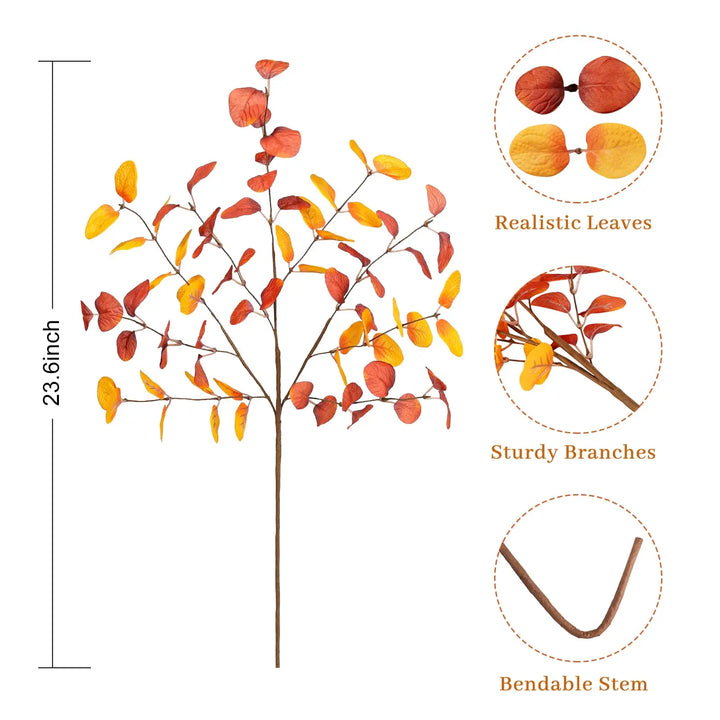 Beferr Fall Eucalyptus Stems Decor, 5 Pcs 23 Inch Artificial Eucalyptus Branches