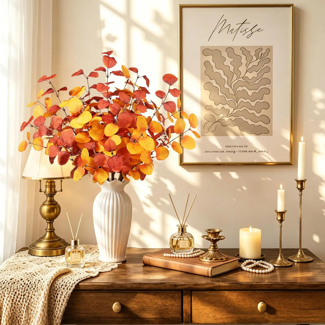Beferr Fall Eucalyptus Stems Decor, 5 Pcs 23 Inch Artificial Eucalyptus Branches