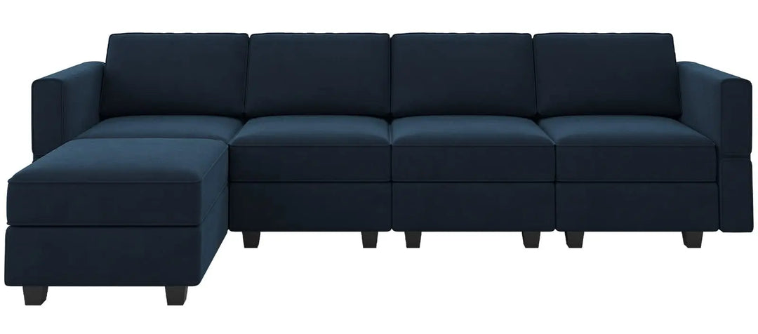 Belffin Modular Sectional Sofa with Reversible Chaise, Velvet L-Shaped Storage 4-seat - Blue 