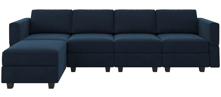 Belffin Modular Sectional Sofa with Reversible Chaise, Velvet L-Shaped Storage 4-seat - Blue 