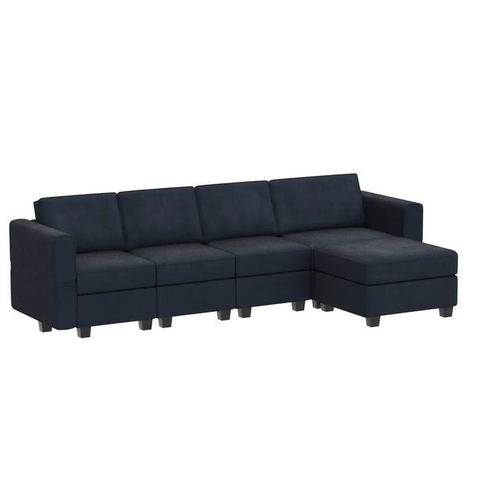 Belffin Modular Sectional Sofa with Reversible Chaise, Velvet L-Shaped Storage 4-seat - Blue 