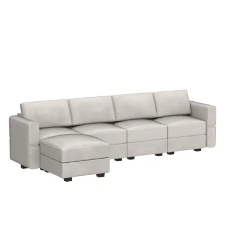 Belffin Modular Sectional Sofa with Reversible Chaise, Velvet L-Shaped, Storage 4-seat Sofa - Grey 