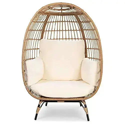Best Choice Products Wicker Egg Chair, Steel Frame - Ivory